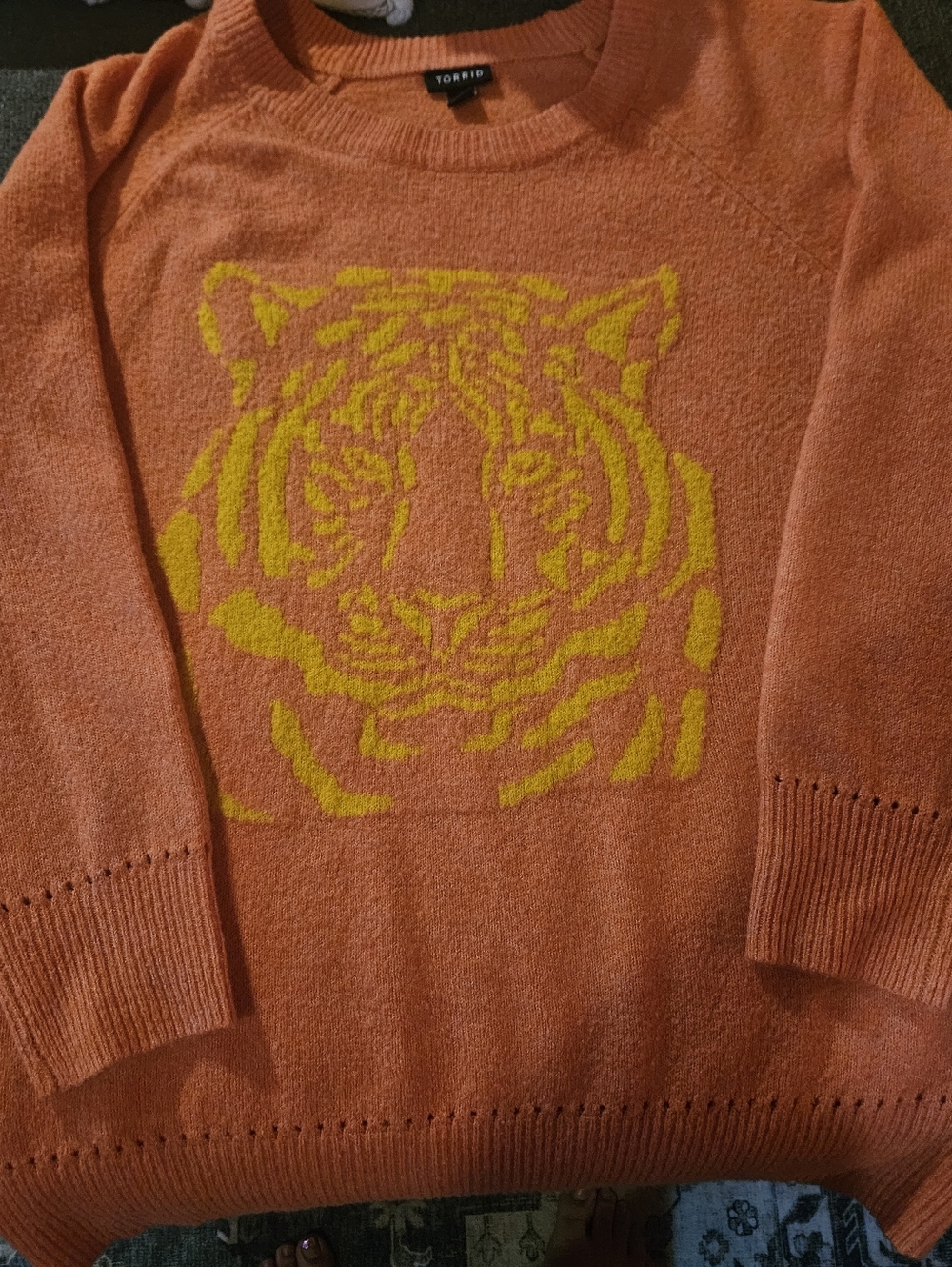 torrid Orange Sweater with Yellow Tiger Graphic